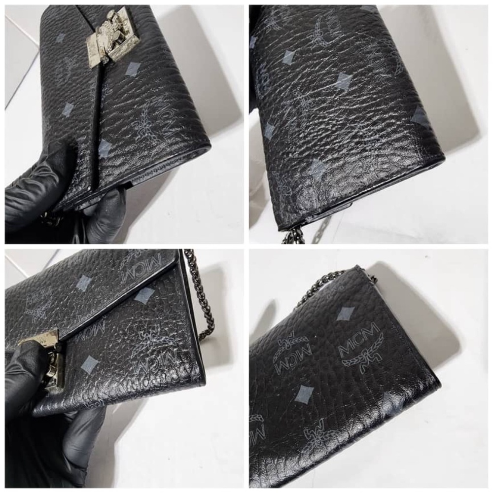 Authentic MCM Visetos Large Patricia Wallet On Chain Black/Grey - Picture 13 of 16